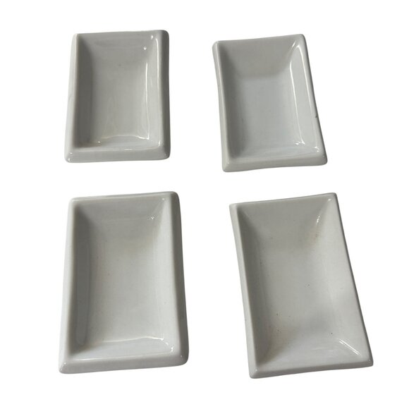 Set of 4 Pier 1 white ceramic rectangular sushi dipping  bowls soy sauce wasabi - Picture 1 of 6